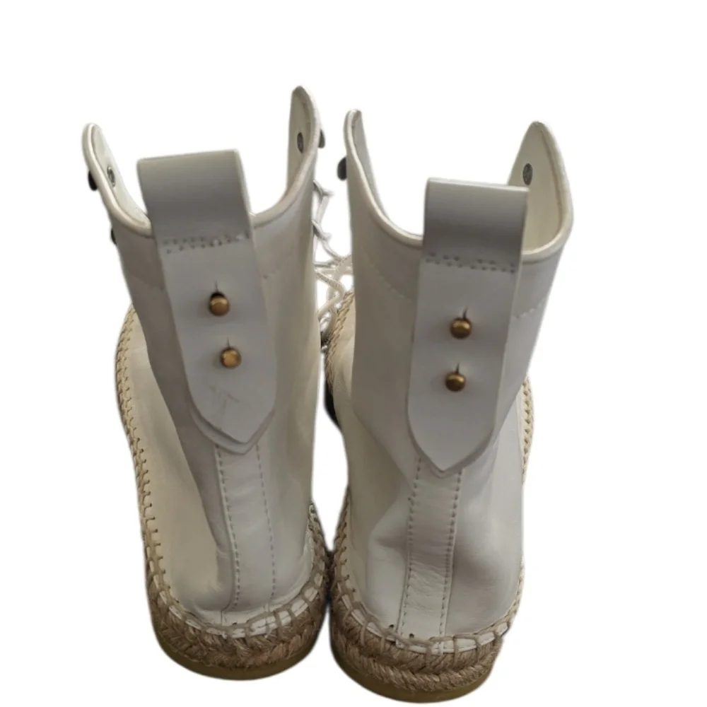 Frame Le Boston White Leather High Top Espadrilles Booties Size 7.5 Excellent